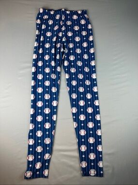 Women's Baseball Print Leggings Navy Blue High Rise Soft One Size